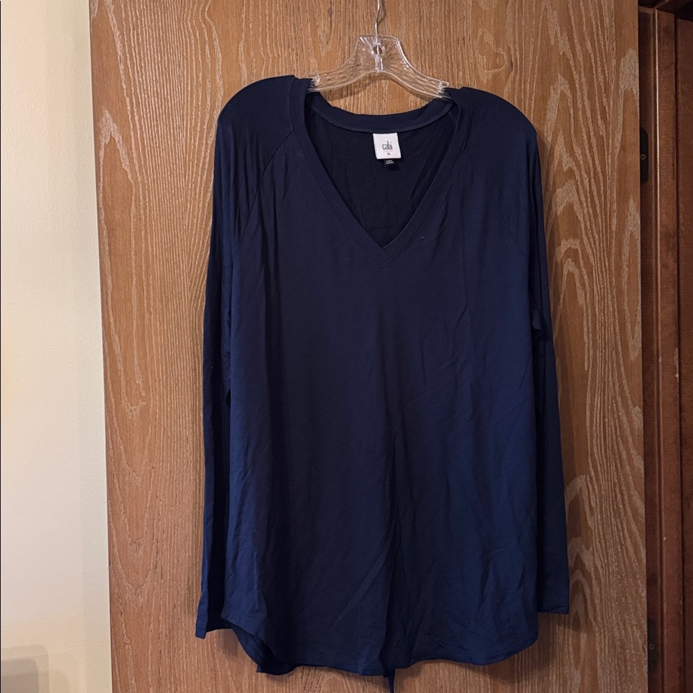 4/$30 Sale EUC XL CAbi Navy Tunic Recline Tee w back tie detail style 4192